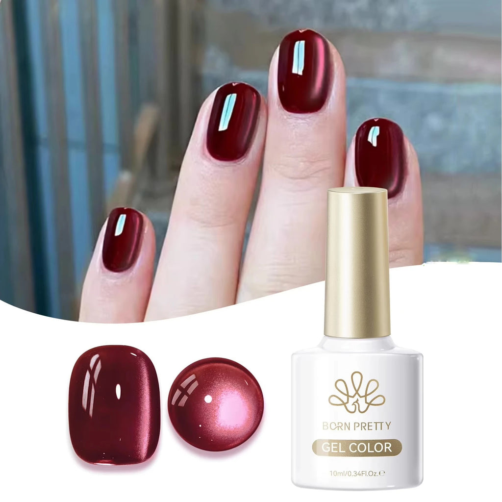 BORN PRETTY 10ml Dark Brown Red Glass Bead Cat Magnetic Gel Nail Polish Semi Permanent Soak Off UV LED Varnish Nail Art Salon