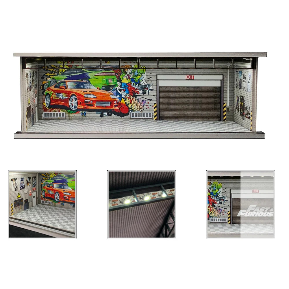 GFans NEW 1:64 Scale Diorama Car Garage Model Parking Lot for Display Gifts Scene Collection Display Car Assembly Scenes Toy