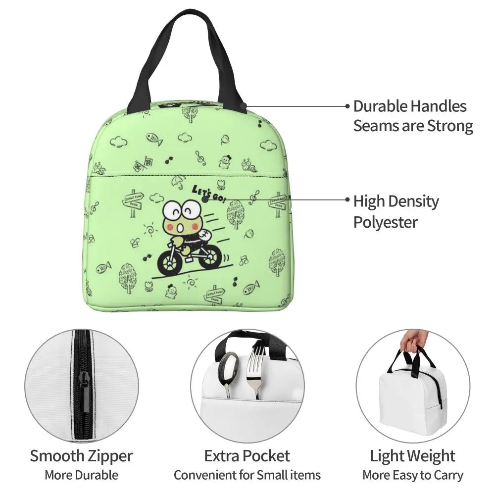 Custom Keroppi Big-eyed Frog Insulated Lunch Tote Bag for Women Portable Thermal Cooler Bento Box School