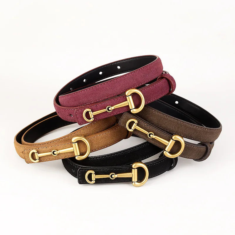 Cowhide Strap Suede Girl Belt Simple Casual Thin Belt Horseshoe Buckle Versatile Belt Belts for Women Luxury Designer Brand