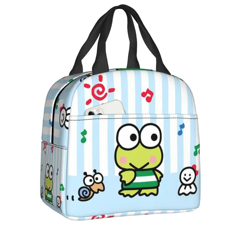 Custom Keroppi Big-eyed Frog Insulated Lunch Tote Bag for Women Portable Thermal Cooler Bento Box School
