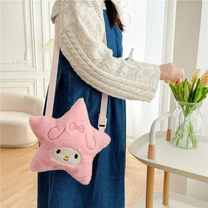 Sanrio Five Pointed Star Plush Bag Cinnamoroll My Melody Kuromi Anime Cartoon Embroidery Accessory Kawaii Storage Bag Girls Gift