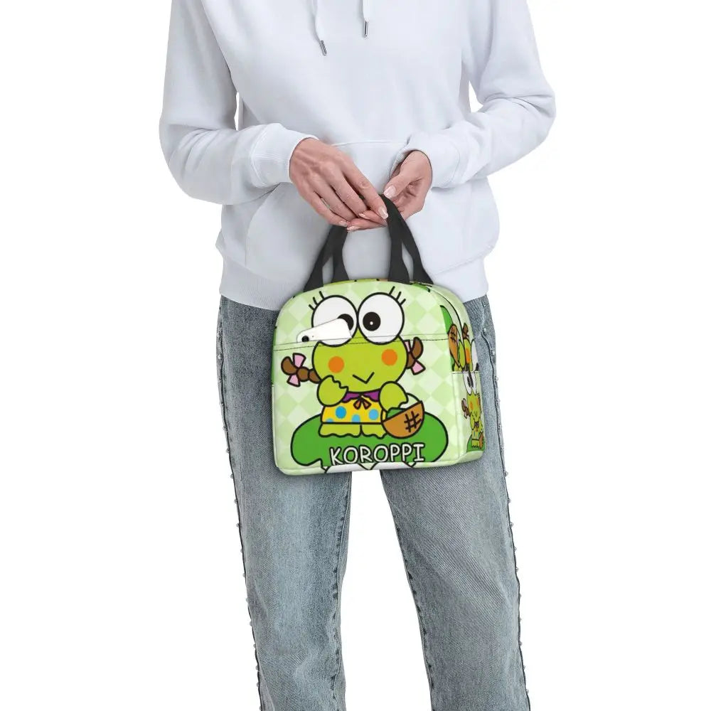 Custom Keroppi Big-eyed Frog Insulated Lunch Tote Bag for Women Portable Thermal Cooler Bento Box School