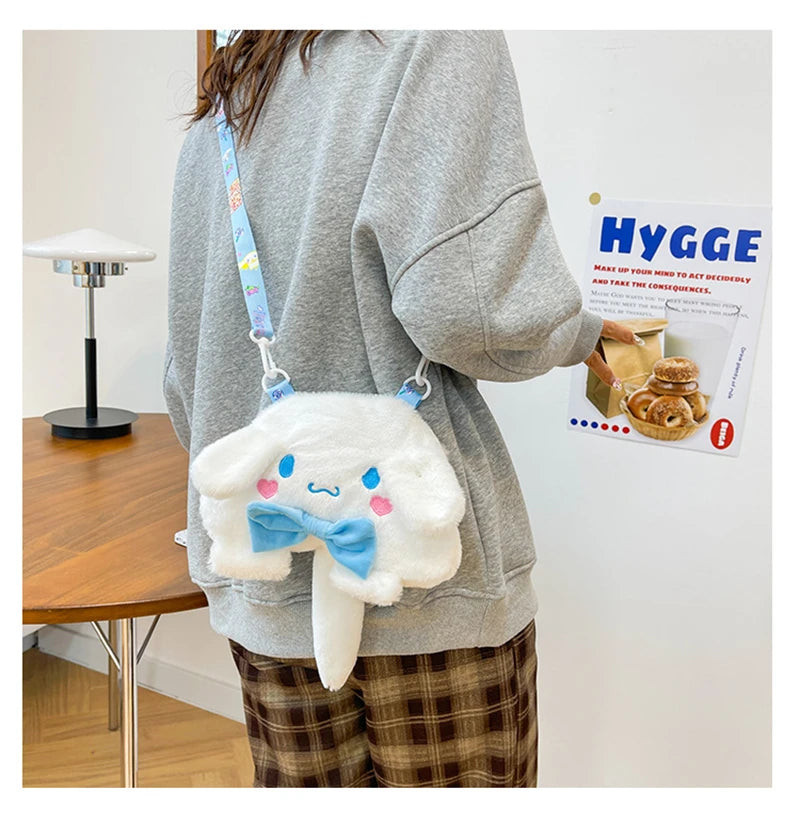 Sanrio Children Stuffed Messenger Bag Cute Cartoon Kuromi Hello Kitty Cinnamoroll Stuffed Single Shoulder Bags Messenger Bags