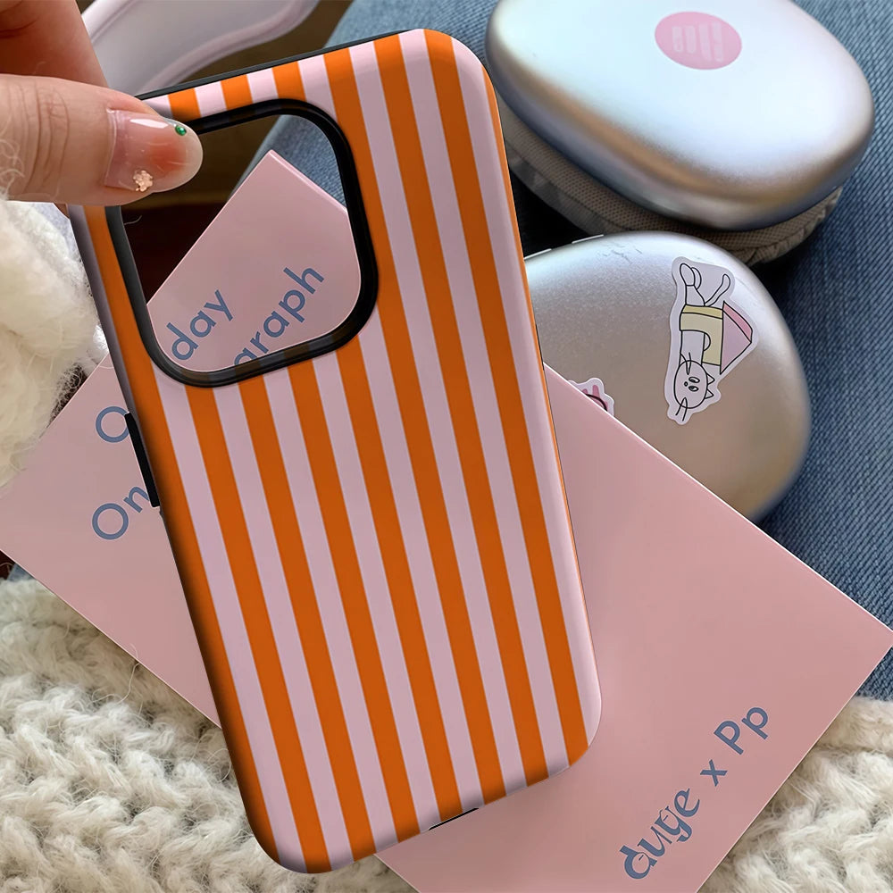 Bold Orange & Pink Stripes IPhone17 Must-Haves Phone Case for IPhone 17 16 15 14 13 12 11 Pro Max Plus Double-layer Back Cover