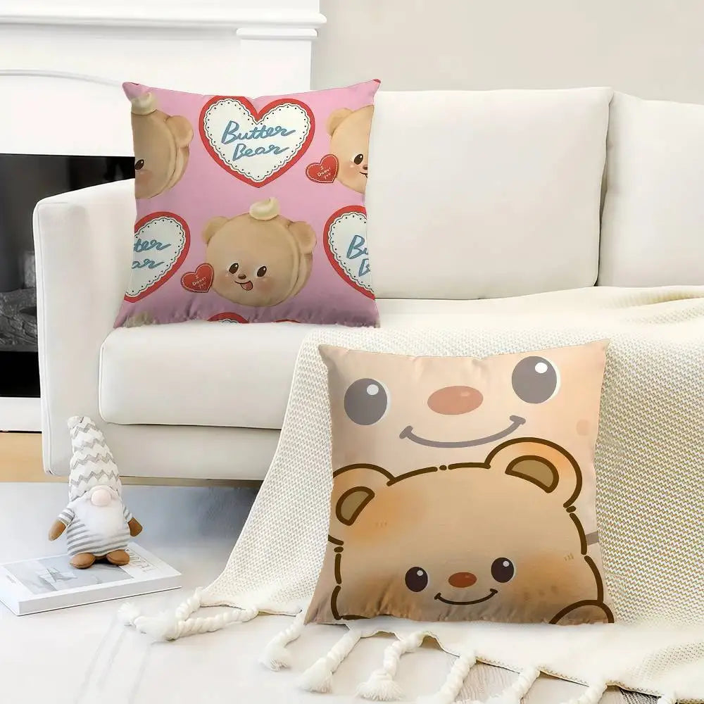 Cute Butterbear Maple Design Cushion Cover Happy Autumn Harvest Decor Holiday Decorati Pillow Cover