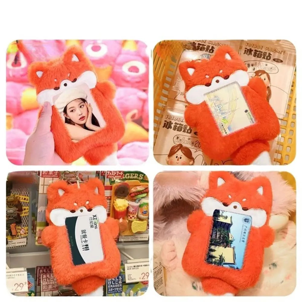 Cartoon Cute Plush Photocard Case Cartoon Bag Keychain Fox Photocard Case Student Card Holder Idol Photos Protective Cover