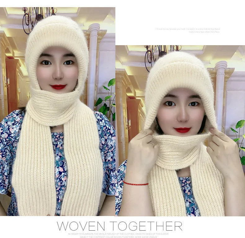Winter Knitted Skullies Hat Scarf Set Cold Proof Ear Protection Scarf Warm Girls Beanies Cycling Windproof Ladies Outdoor Caps