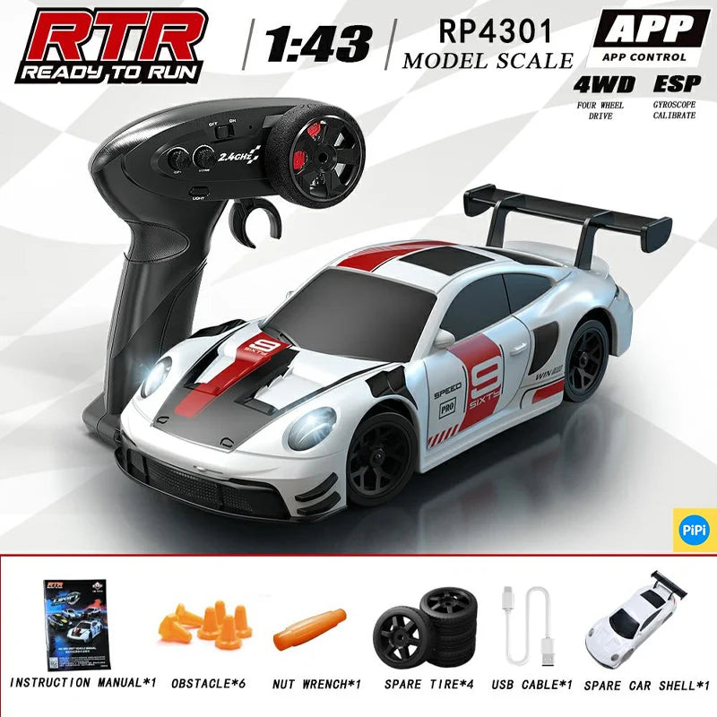 HBToys 1:43 Scale RC Car Simulation Racing Model Dual-Body Dual-Tire Version 2.4G 4WD ESP Gyro Drift Car for Toy Hobbies