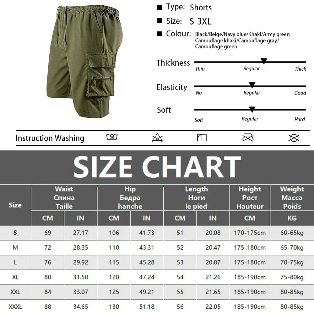Men's Tactical Cargo Shorts Summer Solid Color Casual Short Pants Camouflage Pocket Military Sports Pants Male Jogging Shorts