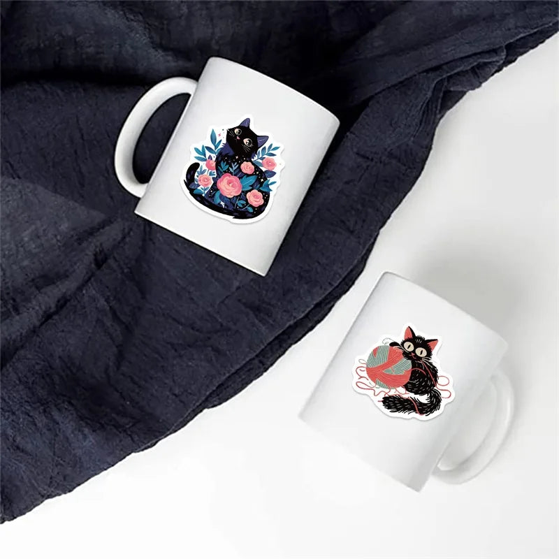 10/30/50PCS Funny Black Cat PVC Sticker Aesthetic Hand Accounting Tools DIY Decoration Scrapbooking Stationery Supplies for Kids
