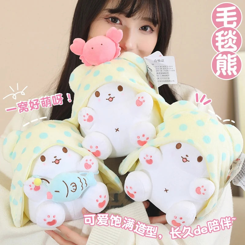 Anime Sanrio Kuromi New Kawaii Cute Marumofubiyori Blanket Bear Stuffed Plush Toys Plushies Birthday Party Gifts For Kids Girls