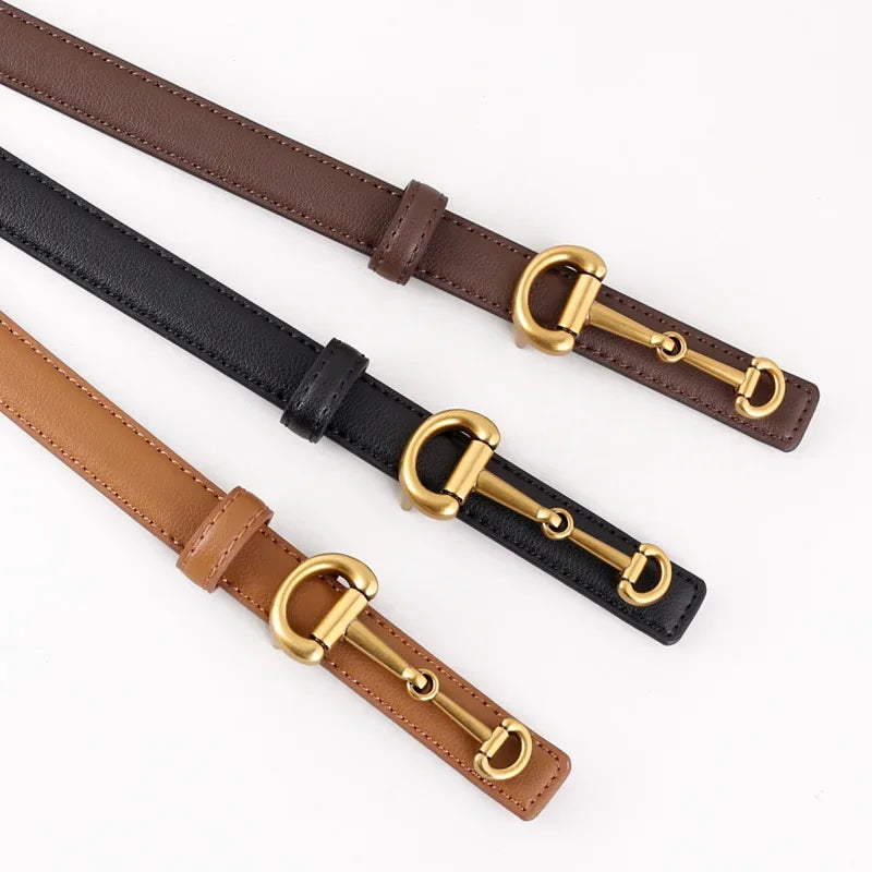 2025 New Fashion Genuine Leather Belt Women Matching Jeans High Quality Gold Buckle Belt Women's Luxury Soft Black Cowhide Belt