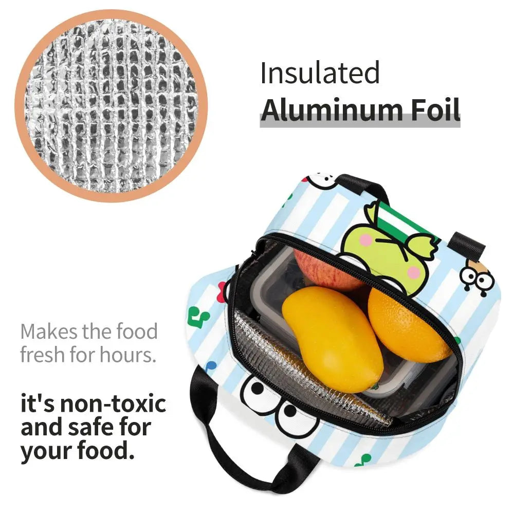 Custom Keroppi Big-eyed Frog Insulated Lunch Tote Bag for Women Portable Thermal Cooler Bento Box School