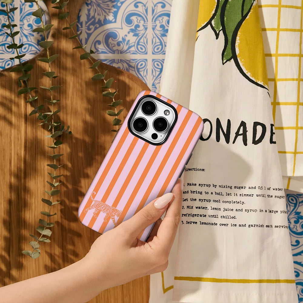 Pink-orange Striped Tiger Phone Case for IPhone 16 15 14 13 12 11 X XS XR XSMAX 7 8 Pro Max Plus Double-layer Back Cover