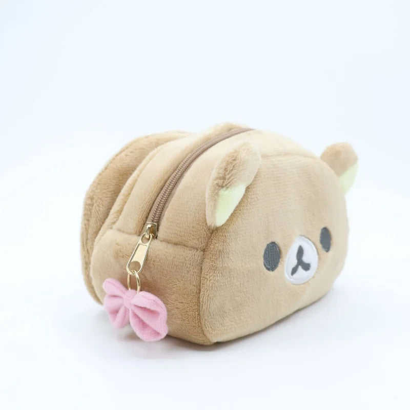 NEW Rilakkuma Girl Bowknot Plush Makeup white Korilakkuma bear Plushes Cosmetic Storage Bag Large Capacity Organizer Handbags