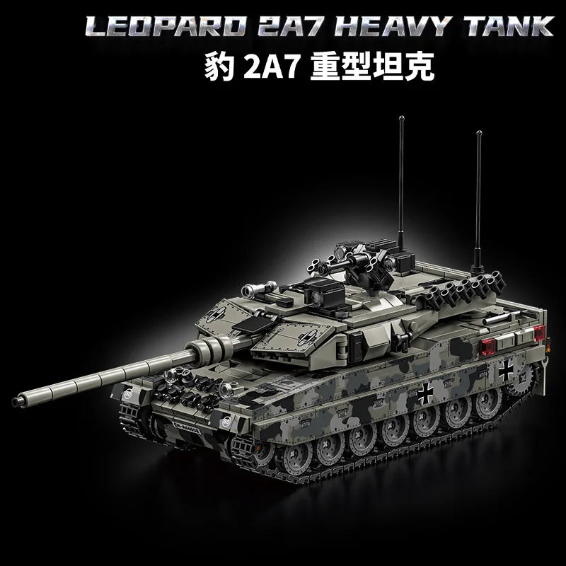 World War 2 WW2 Army Military Soldiers SWAT Leopard 2A7 Main Battle Tank Assemble Building Blocks Bricks Children's Toys Gift