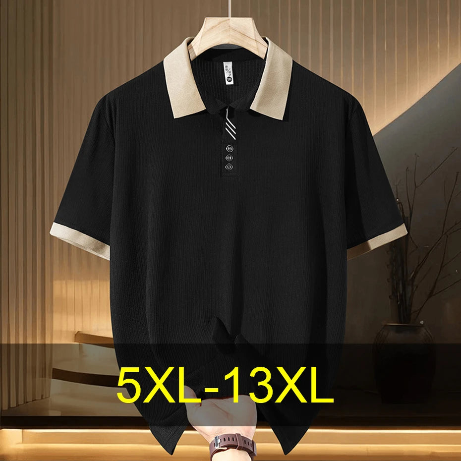 13XL 10XL Plus Size Polo Shirts Men Summer Short Sleeve Polo Shirts Male Contrast Color Polo Shirts Big Size 13XL