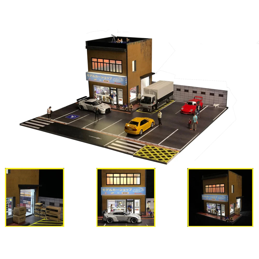 GFans NEW 1:64 Scale Diorama Car Garage Model Parking Lot for Display Gifts Scene Collection Display Car Assembly Scenes Toy