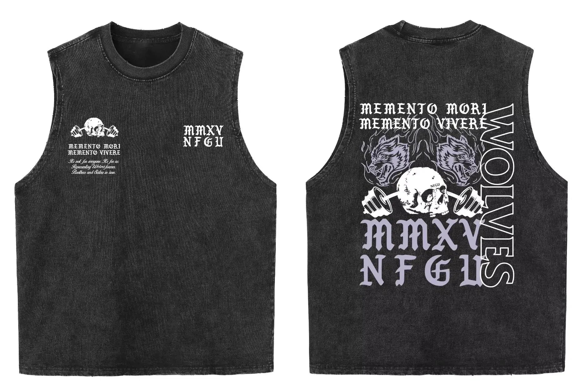 2025 summer American vintage Washed men's T shirt Wolf Head Print Tank Top Gym Fitness Sleeveless T shirt Exercise Vest Women