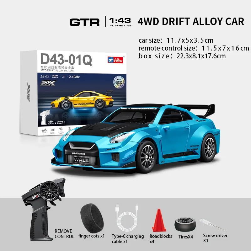 Macro Star D43 Full Proportion Remote Control Drift Car 1:43 Scale Alloy Gyro Four-Wheel Drive Flat Run Luminous Toy Model