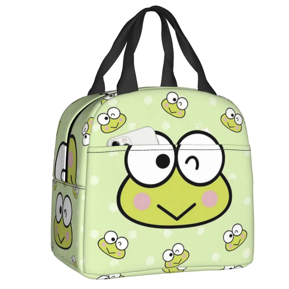 Custom Keroppi Big-eyed Frog Insulated Lunch Tote Bag for Women Portable Thermal Cooler Bento Box School