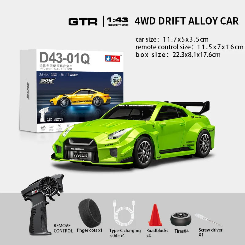 Macro Star D43 Full Proportion Remote Control Drift Car 1:43 Scale Alloy Gyro Four-Wheel Drive Flat Run Luminous Toy Model
