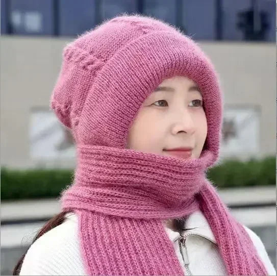 Winter Knitted Skullies Hat Scarf Set Cold Proof Ear Protection Scarf Warm Girls Beanies Cycling Windproof Ladies Outdoor Caps