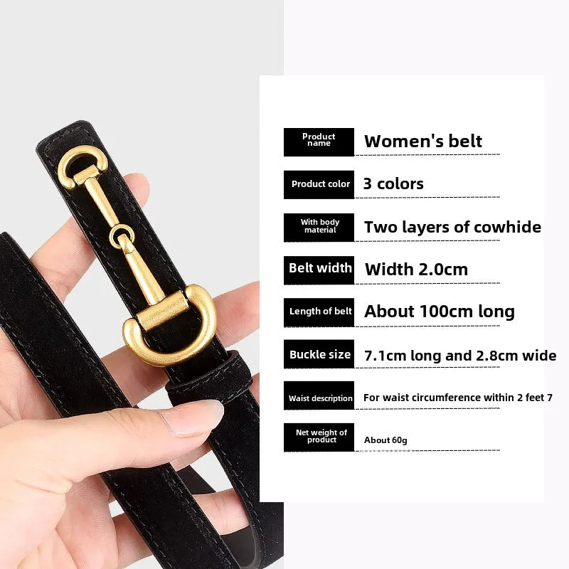 Cowhide Strap Suede Girl Belt Simple Casual Thin Belt Horseshoe Buckle Versatile Belt Belts for Women Luxury Designer Brand