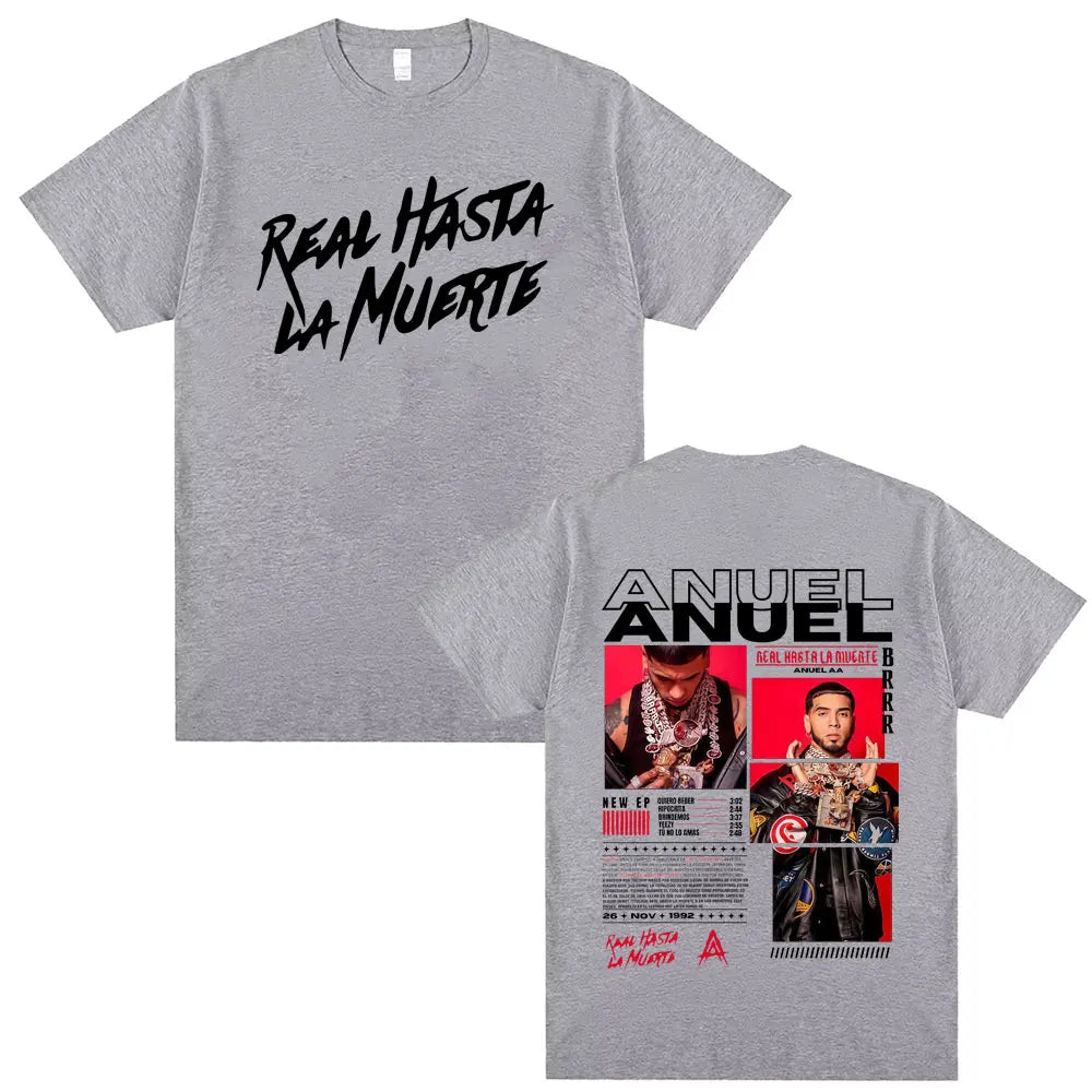 Rapper Anuel AA Real Hasta La Muerte Tour 2025 T Shirt Men Women Hip Hop Oversized T-shirts Men's Casual Cotton Vintage T Shirts