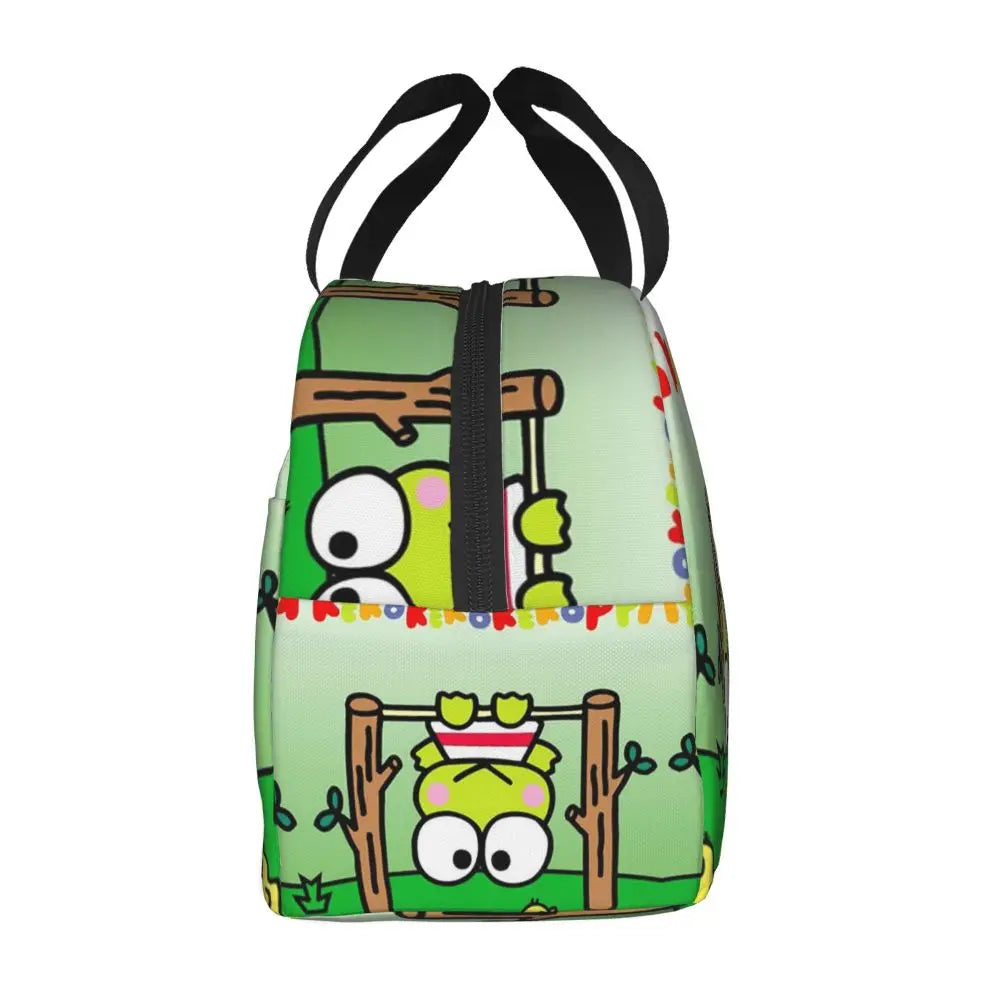 Custom Keroppi Big-eyed Frog Insulated Lunch Tote Bag for Women Portable Thermal Cooler Bento Box School