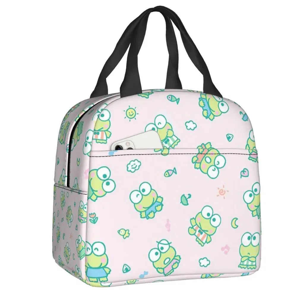 Custom Keroppi Big-eyed Frog Insulated Lunch Tote Bag for Women Portable Thermal Cooler Bento Box School