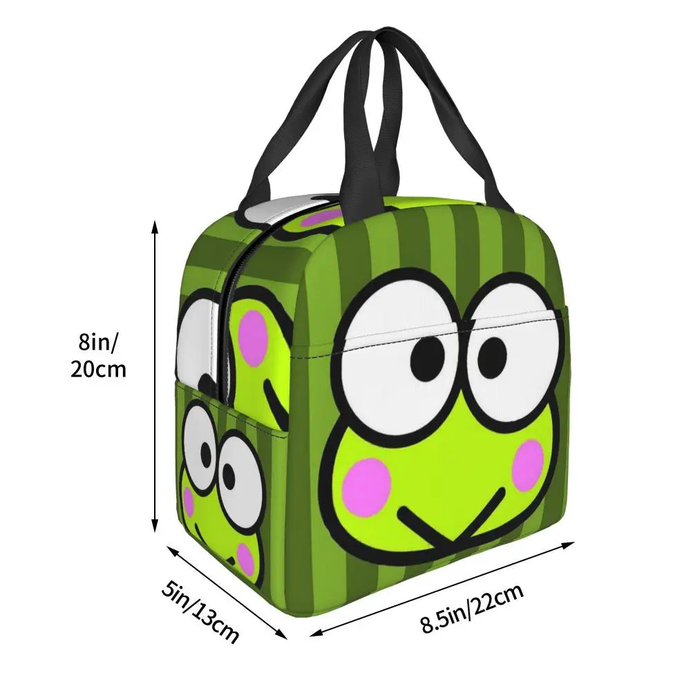Custom Keroppi Big-eyed Frog Insulated Lunch Tote Bag for Women Portable Thermal Cooler Bento Box School