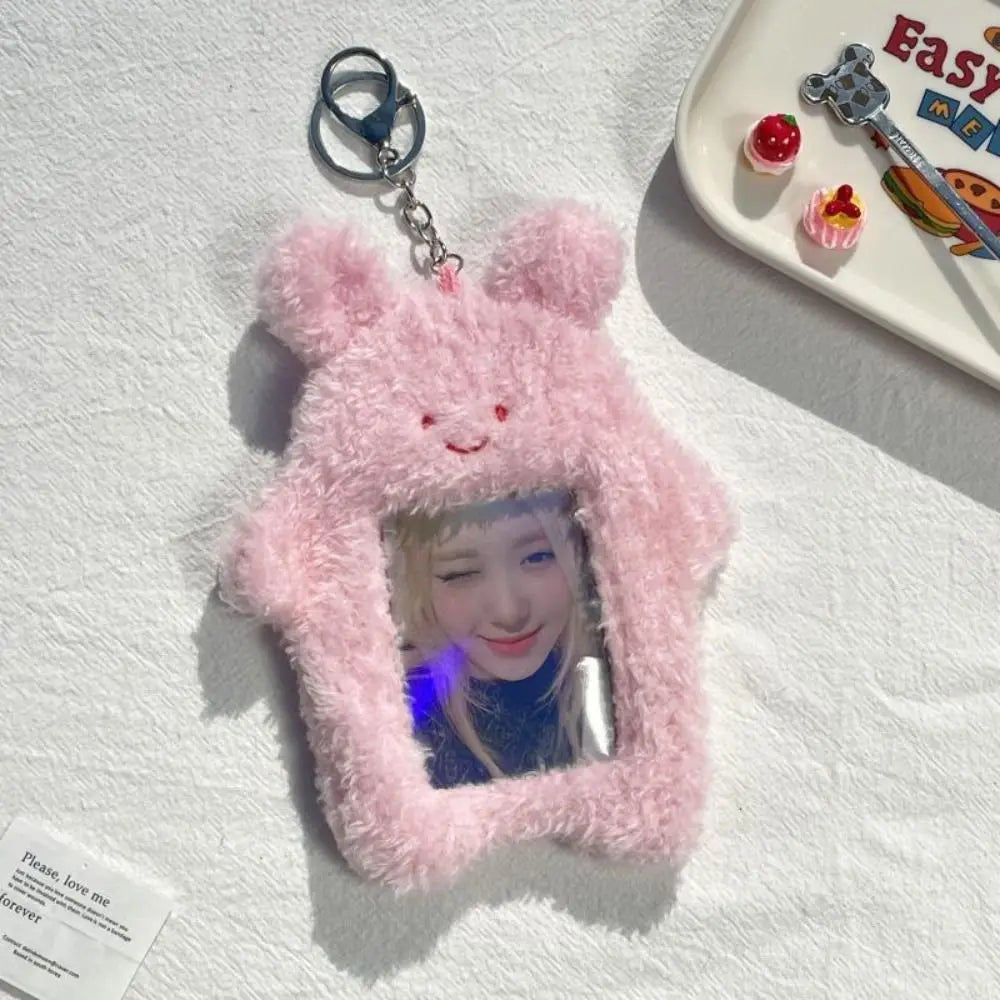 Cute Plush Photocard Case Cartoon Bag Keychain Photo Card Holder Idol Photos Protective Cover Student Card Holder