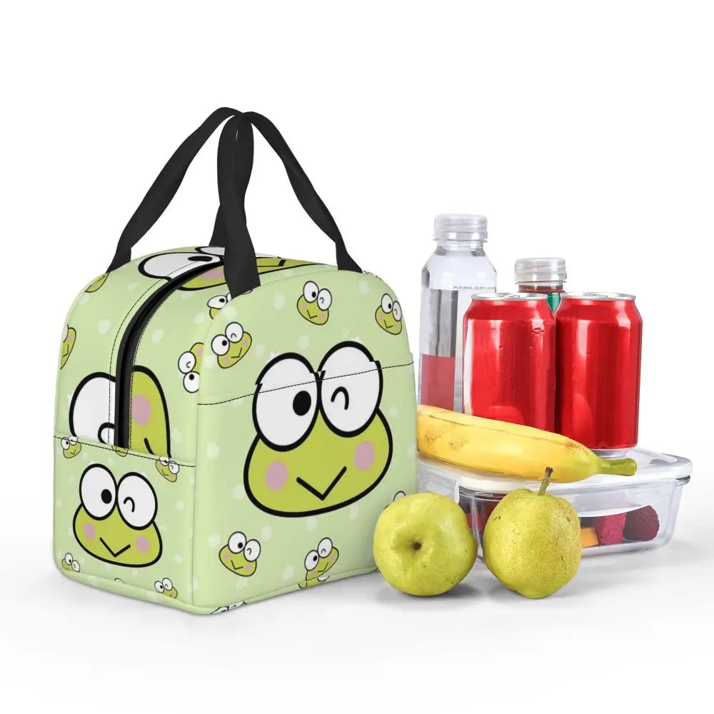 Custom Keroppi Big-eyed Frog Insulated Lunch Tote Bag for Women Portable Thermal Cooler Bento Box School