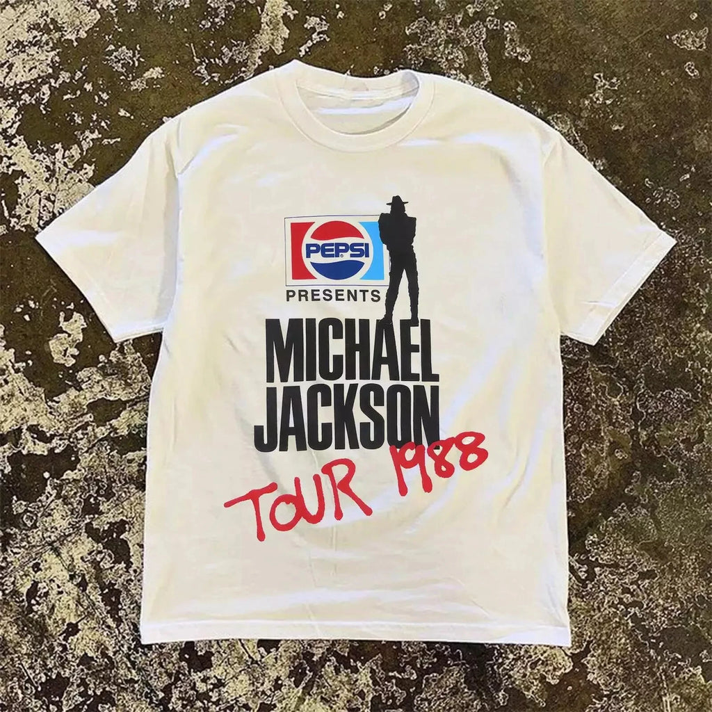 Michael Jackson Tour 1988 T-shirt Shirt Short Sleeve Unisex Men Women Summer Men's T-Shirt Black Crew Neck Cotton Tee