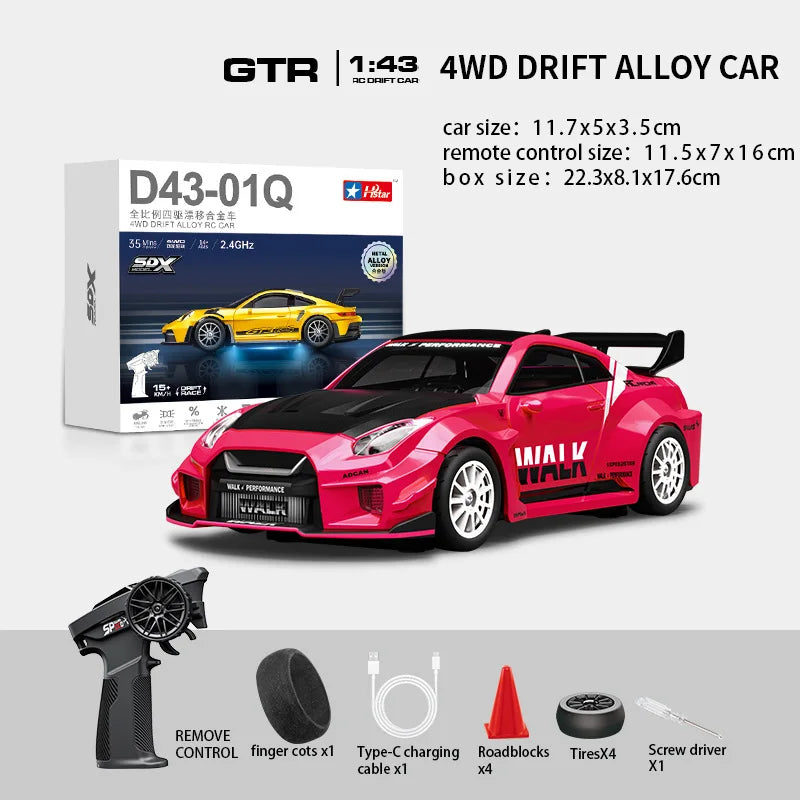 Macro Star D43 Full Proportion Remote Control Drift Car 1:43 Scale Alloy Gyro Four-Wheel Drive Flat Run Luminous Toy Model