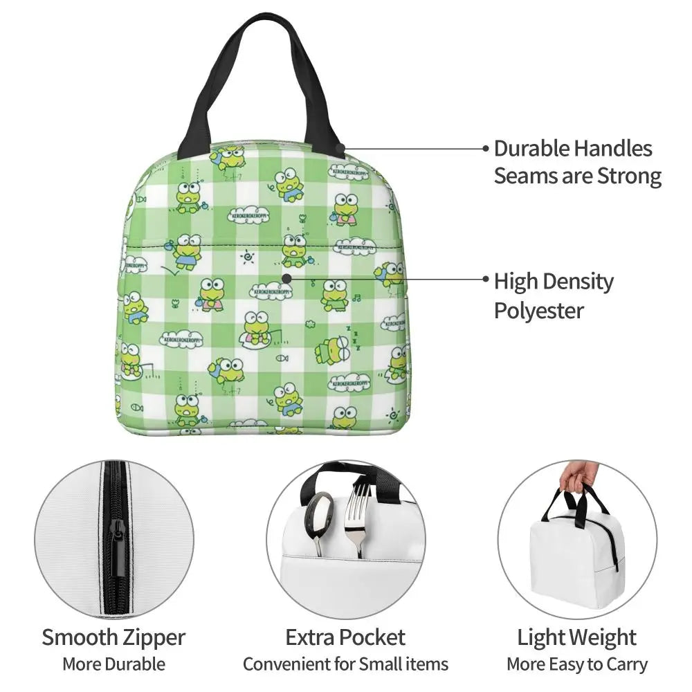Custom Keroppi Big-eyed Frog Insulated Lunch Tote Bag for Women Portable Thermal Cooler Bento Box School