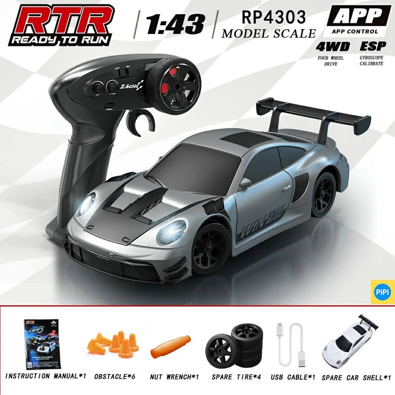 HBToys 1:43 Scale RC Car Simulation Racing Model Dual-Body Dual-Tire Version 2.4G 4WD ESP Gyro Drift Car for Toy Hobbies