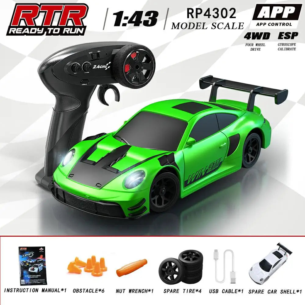 HBToys 1:43 Scale RC Car Simulation Racing Model Dual-Body Dual-Tire Version 2.4G 4WD ESP Gyro Drift Car for Toy Hobbies