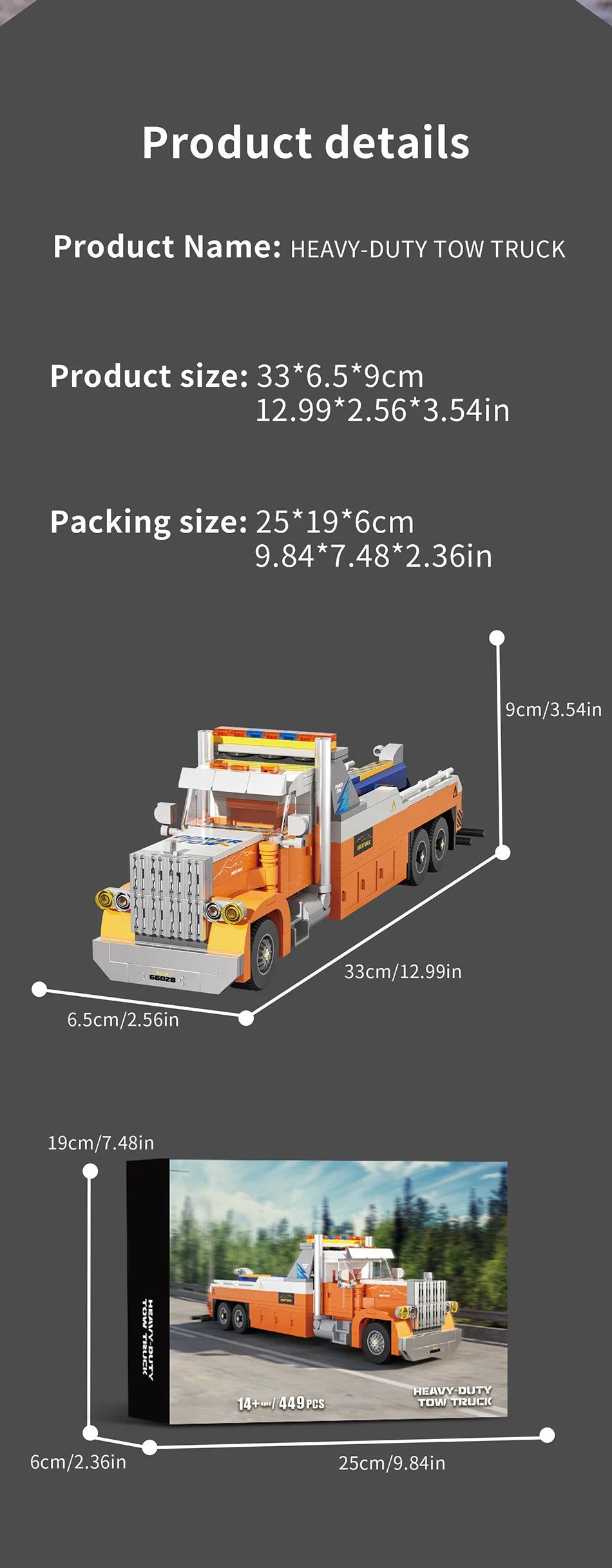 Technical City 449pcs Heavy-duty Tow Truck Model Building Blocks Set Highway Trailer Truck MOC Car Toys For Children Boys Gifts