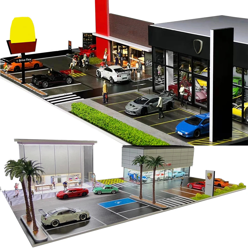 GFans NEW 1:64 Scale Diorama Car Garage Model Parking Lot for Display Gifts Scene Collection Display Car Assembly Scenes Toy