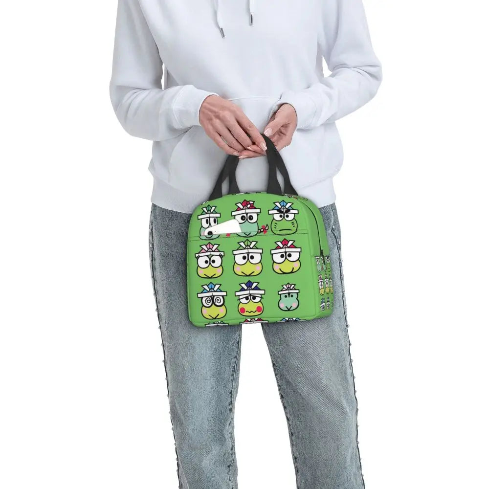 Custom Keroppi Big-eyed Frog Insulated Lunch Tote Bag for Women Portable Thermal Cooler Bento Box School