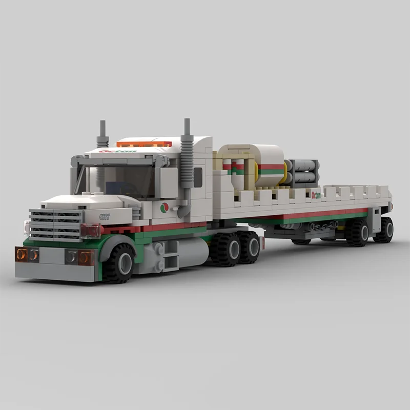 560PCS MOC Construction Octan Truck & Flatbed Trailer City Engineering Model Building Blocks Stacking Brick Creative Educational