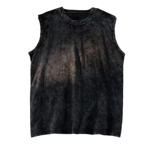 2025 summer American vintage Washed men's T shirt Wolf Head Print Tank Top Gym Fitness Sleeveless T shirt Exercise Vest Women