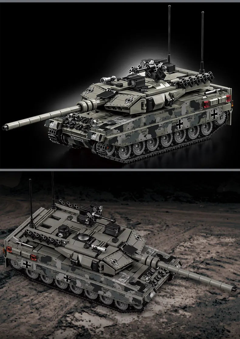 World War 2 WW2 Army Military Soldiers SWAT Leopard 2A7 Main Battle Tank Assemble Building Blocks Bricks Children's Toys Gift