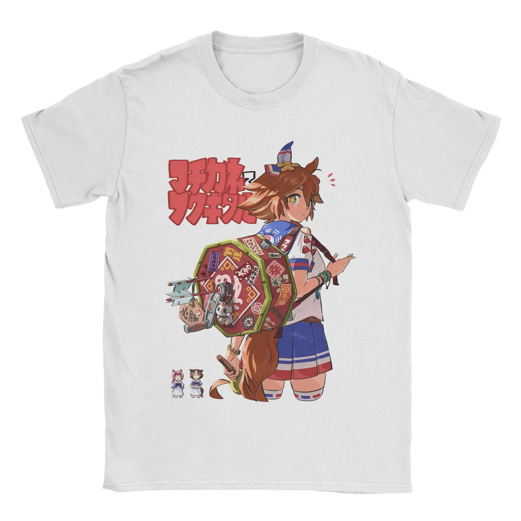 تيشيرتات Beach Uma Musume Pretty Derby Amine المبتكرة من القطن الخالص للرجال، تيشيرتات قصيرة الأكمام مطبوعة بشكل جمالي