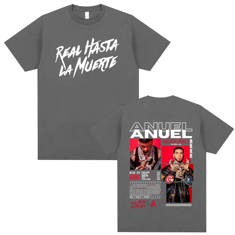 Rapper Anuel AA Real Hasta La Muerte Tour 2025 T Shirt Men Women Hip Hop Oversized T-shirts Men's Casual Cotton Vintage T Shirts