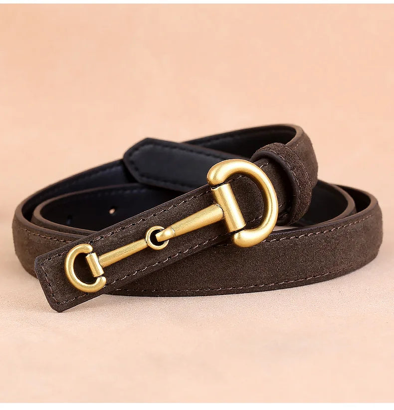 Cowhide Strap Suede Girl Belt Simple Casual Thin Belt Horseshoe Buckle Versatile Belt Belts for Women Luxury Designer Brand