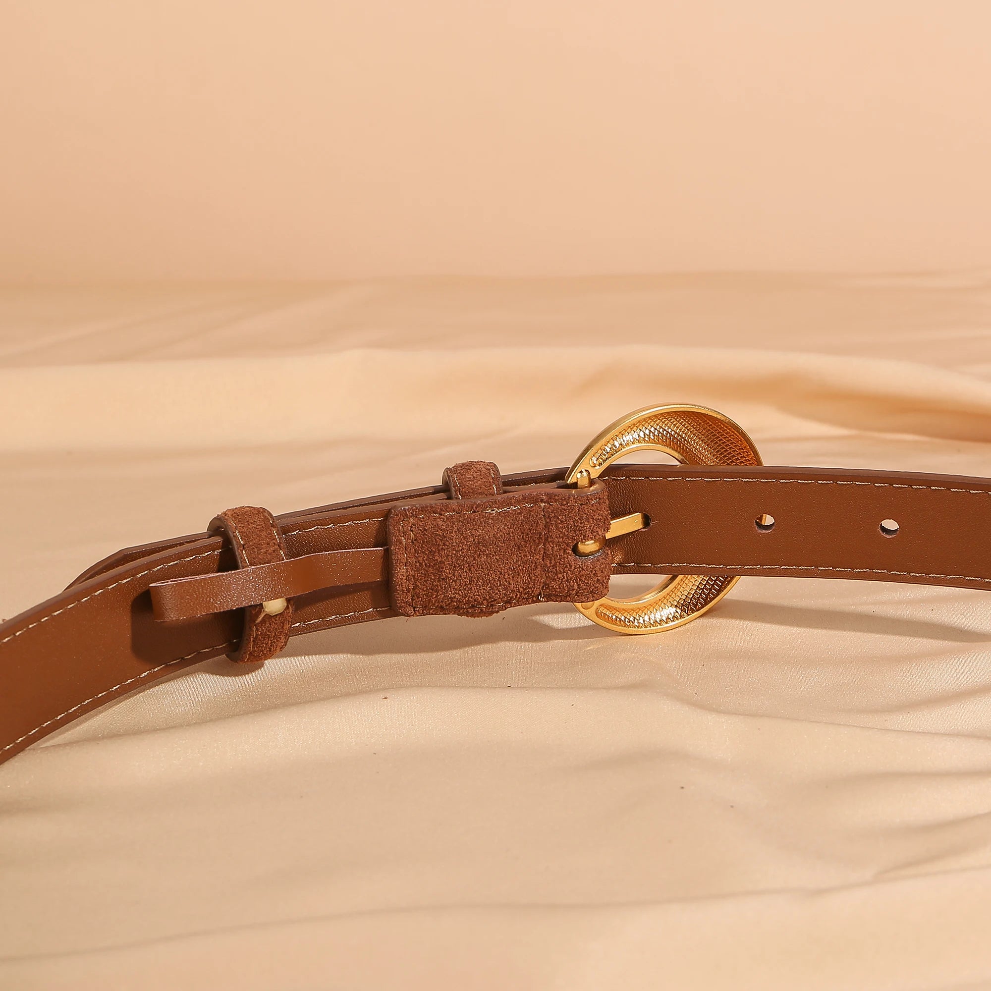 Premium Genuine Leather & Suede Women's Belt - Gold Round Pin Buckle Vintage Waistband for Jeans Dress Casual